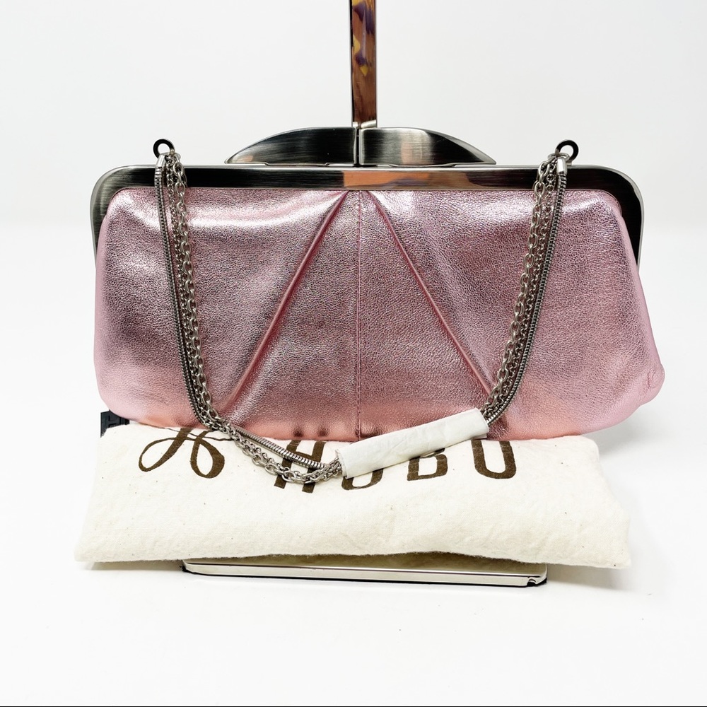 HOBO Haley Women’s Convertible Formal Leather Clutch Handbag - Silver & Pink